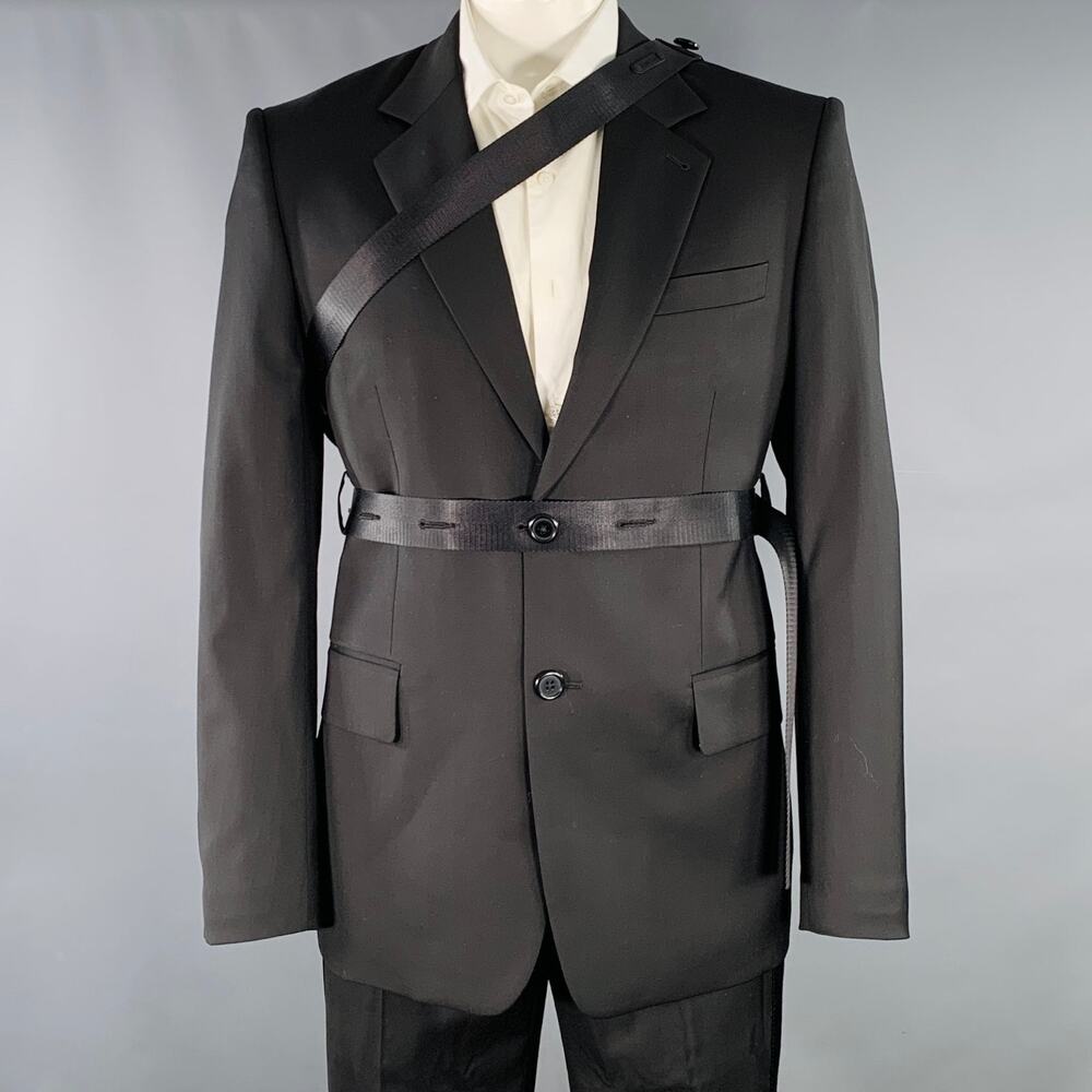 HELMUT LANG SS24 Size 42 Black Wool Notch Lapel Seatbelt Suit